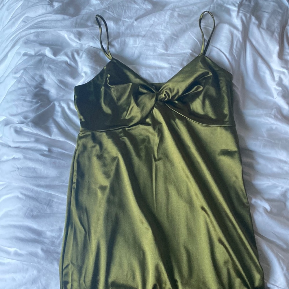 Green V silk dress